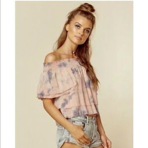 Blue Life by Planet Blue Off the Shoulder Tie Dye